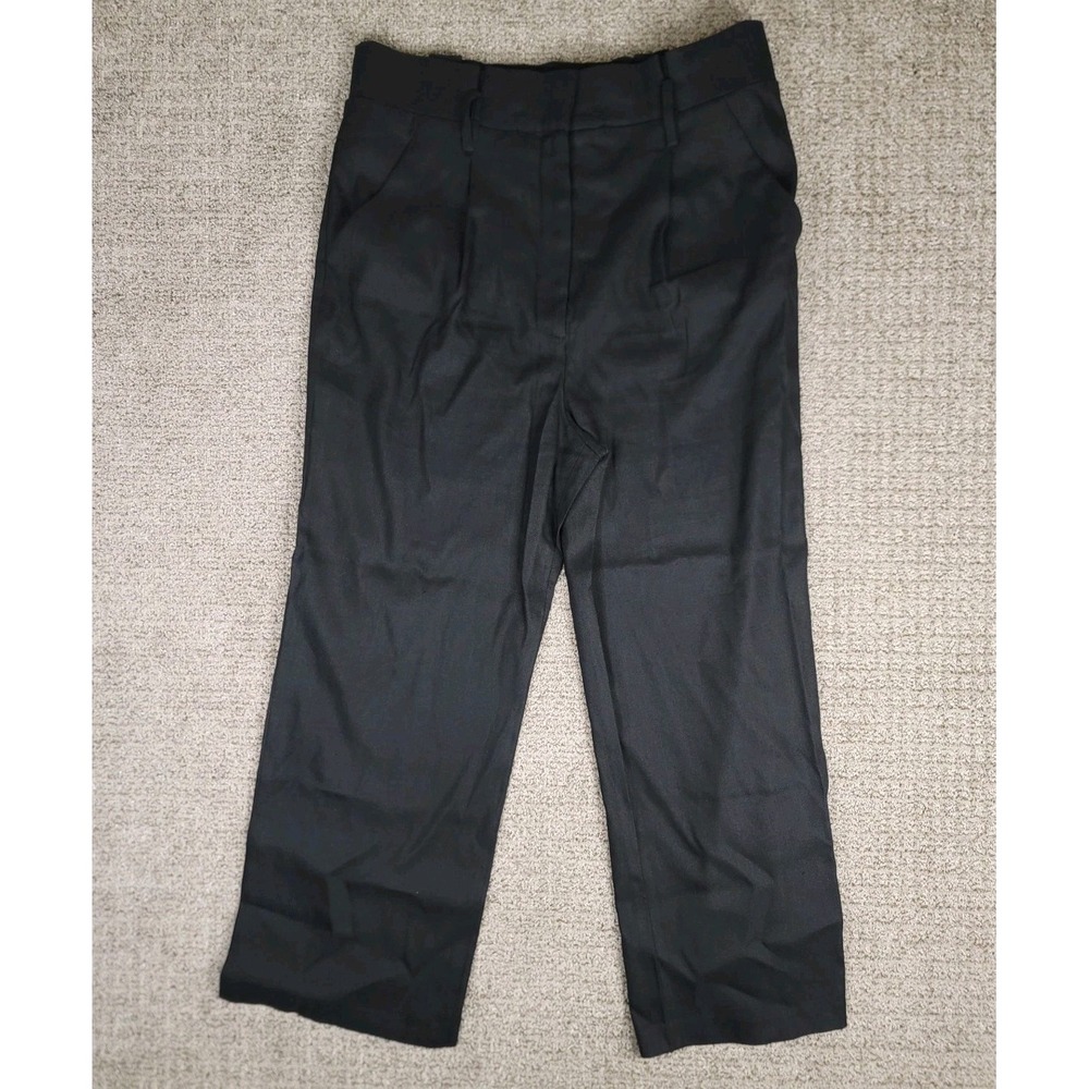 Veronica Beard‎ Elice Pant Linen Blend Pants Wide Leg Trousers Size 14 Black